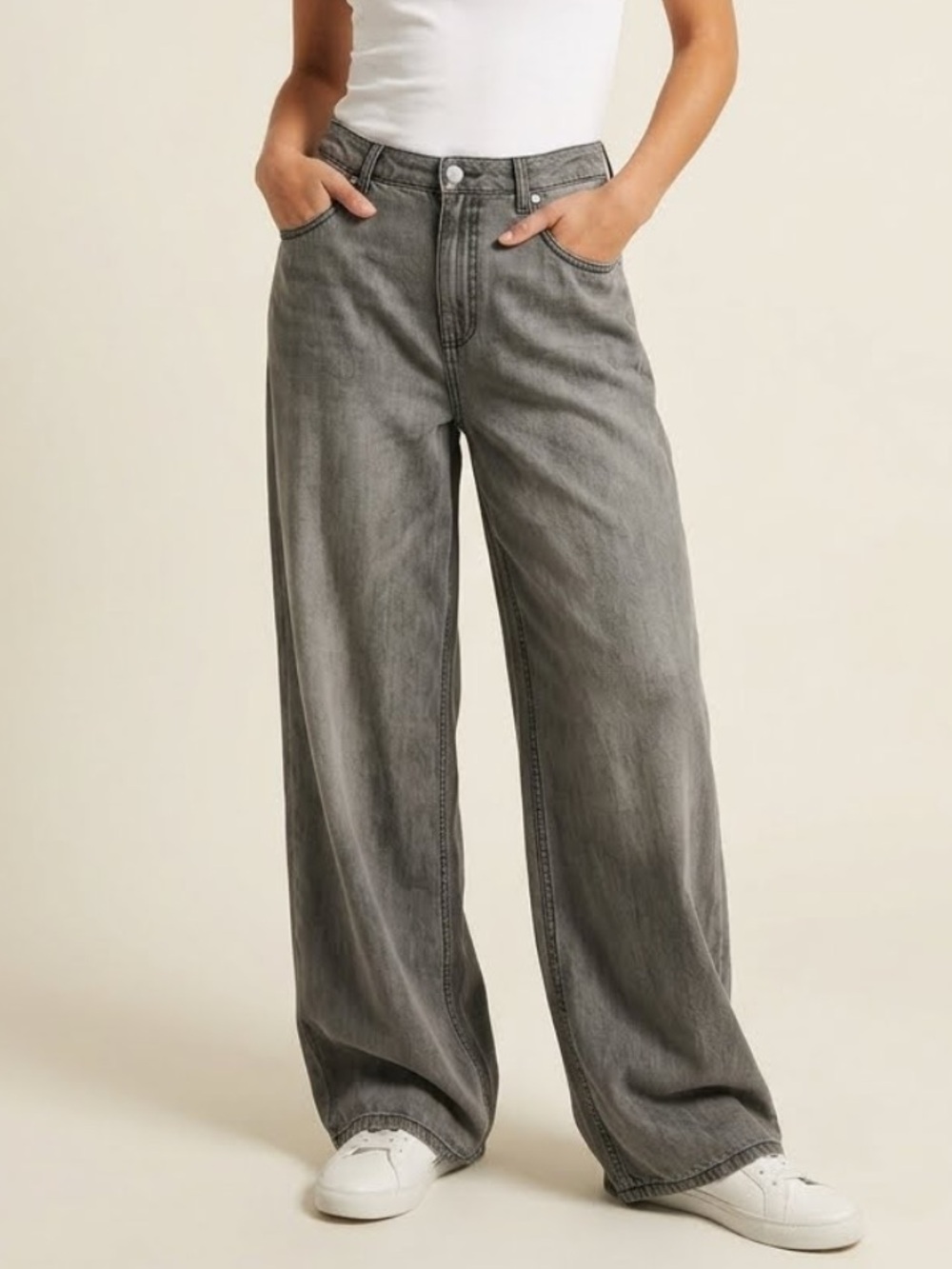 Oat New York Wide Leg Gray Denim Pants